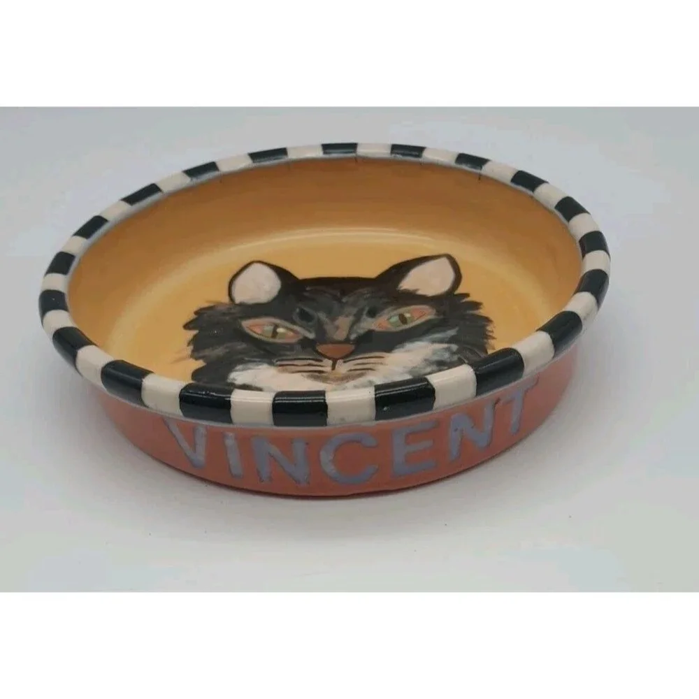 Hand Made Cat Dish Becky Rotter Pottery Vincent The Cat Dish